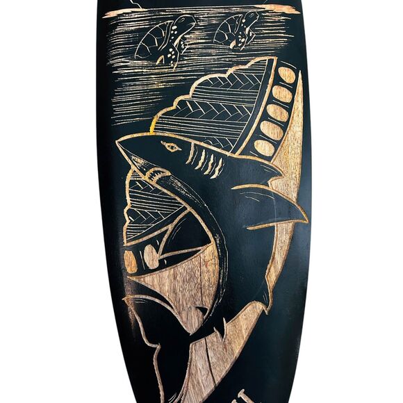Hawaiian Hand Carved 23" Wood Surfboard MAUI Shark Sunset Palm Trees Turtles - Picture 4 of 8